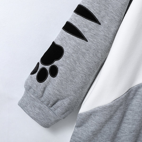 Cat and Fish Gray Hoodie with Cat Ears and Tail