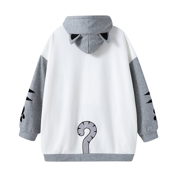 Cat and Fish Gray Hoodie with Cat Ears and Tail