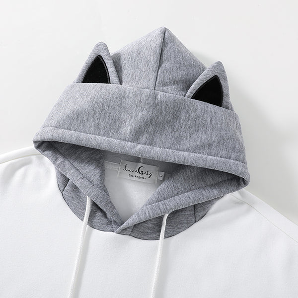 Cat and Fish Gray Hoodie with Cat Ears and Tail
