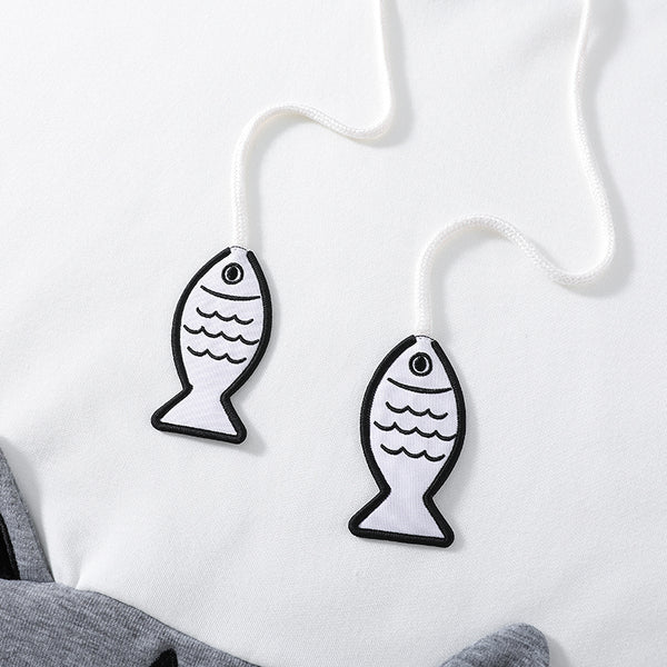 Cat and Fish Gray Hoodie with Cat Ears and Tail