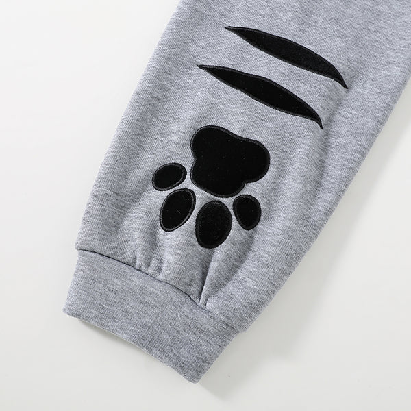 Cat and Fish Gray Hoodie with Cat Ears and Tail