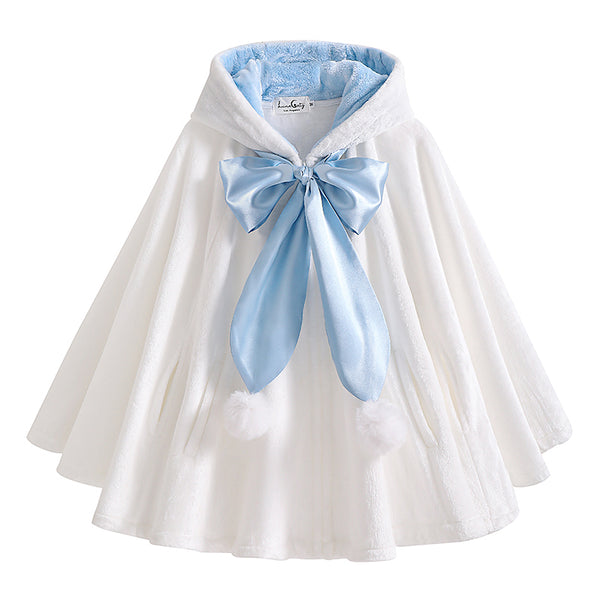 "Snowhop" Marshmallow White Cape with Long Bunny Ears