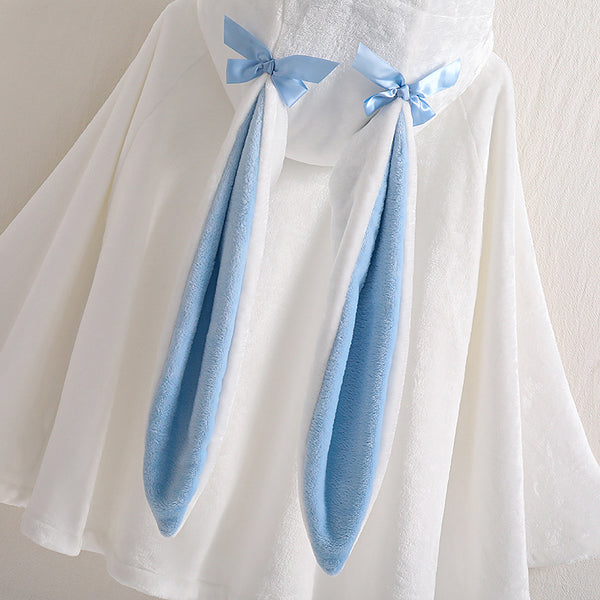 "Snowhop" Marshmallow White Cape with Long Bunny Ears