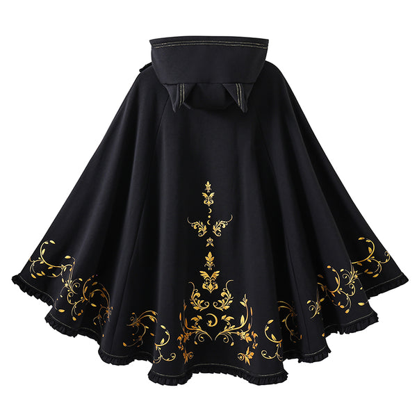 Gothic Crescent Cat Ear Cape with Gold Baroque Filigree