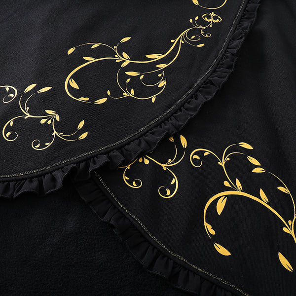 Gothic Crescent Cat Ear Cape with Gold Baroque Filigree