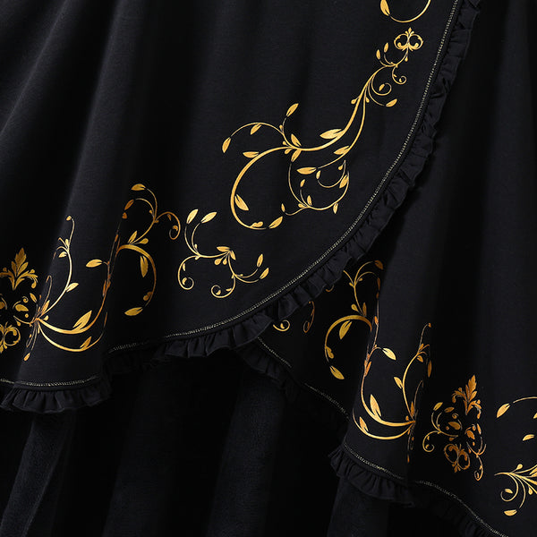 Gothic Crescent Cat Ear Cape with Gold Baroque Filigree