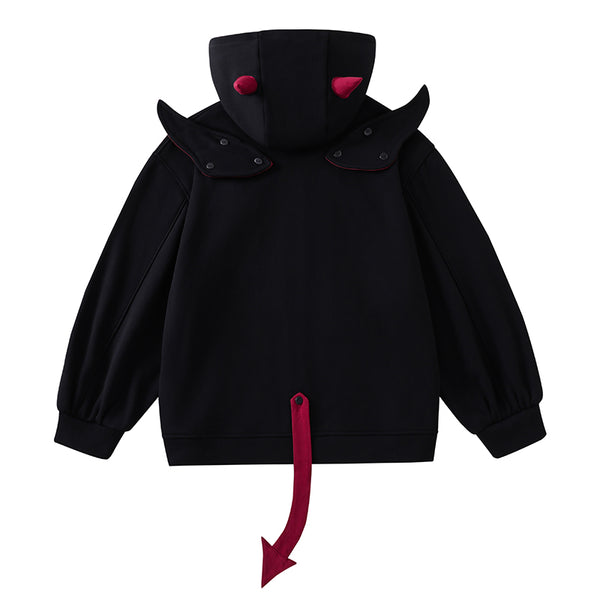 Horns & Hexes Devil Horn Zip Hoodie with Tail & Wings