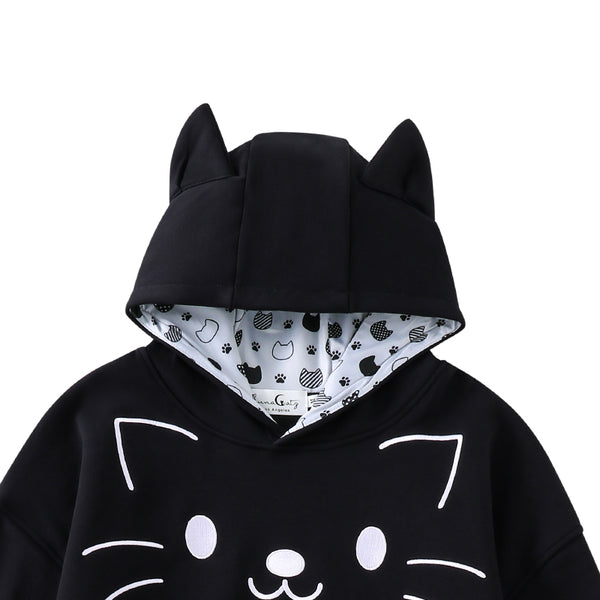 "Curltail and Whiskers" Black Cat Ear Hoodie with Paw Pockets
