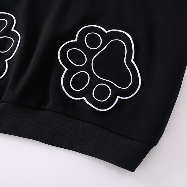 "Curltail and Whiskers" Black Cat Ear Hoodie with Paw Pockets