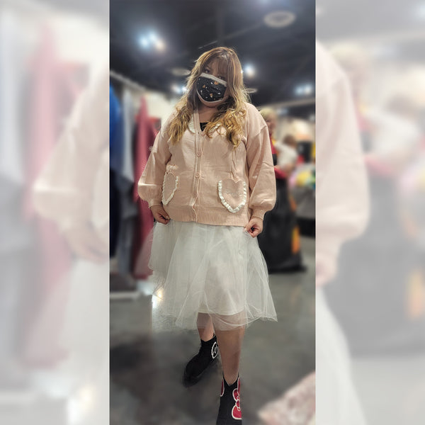 Flower Dream Ruffled Collar Cardigan in Pink