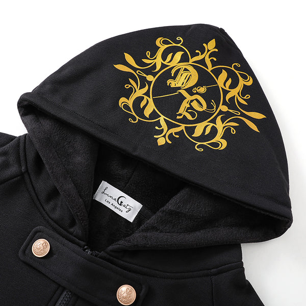 Gothic Black Cape with Gold Floral Prints and Hood