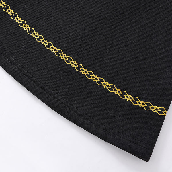 Gothic Black Cape with Gold Floral Prints and Hood