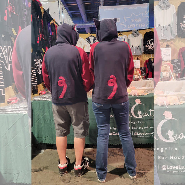 "Midnight Cherries" Zip Up Lined Hoodie with 3D Cat Ears