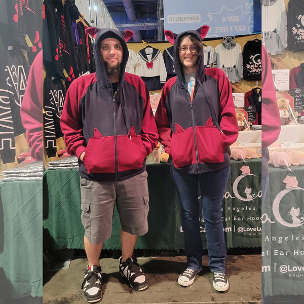 "Midnight Cherries" Zip Up Lined Hoodie with 3D Cat Ears