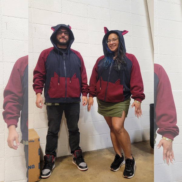 "Midnight Cherries" Zip Up Lined Hoodie with 3D Cat Ears