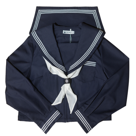 "Doki Doki" Heart Sailor Collar Sweatshirt - Navy