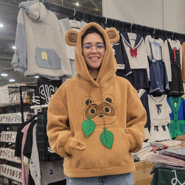 Leaf Tanuki Fuzzy Hoodie with Japanese Racoon Ears