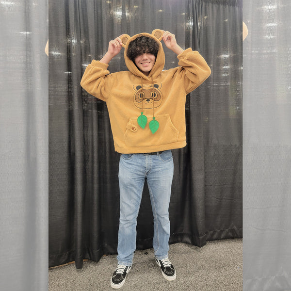 Leaf Tanuki Fuzzy Hoodie with Japanese Racoon Ears