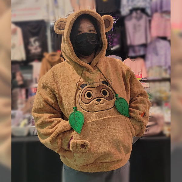 Leaf Tanuki Fuzzy Hoodie with Japanese Racoon Ears