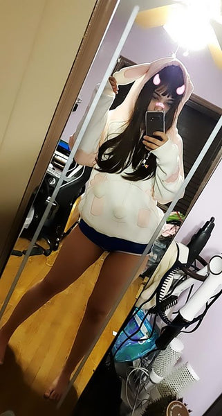 Rosy Rabbit Plush Hoodie with Bunny Ears