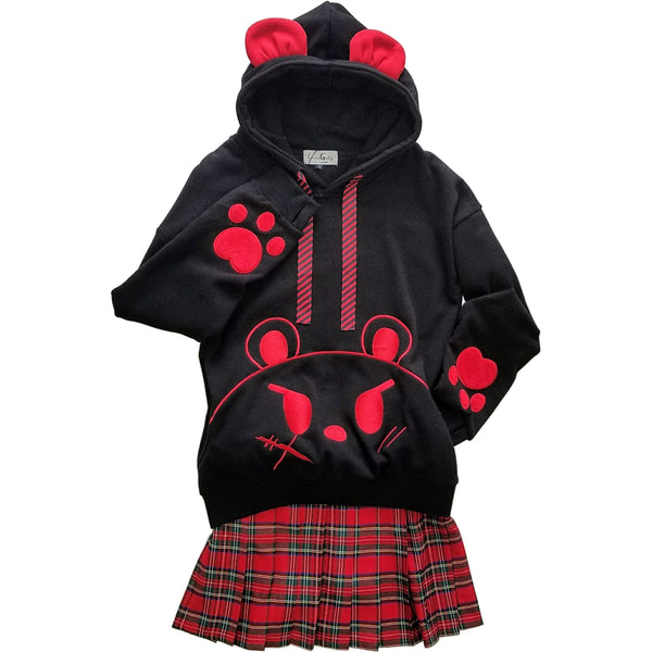 Bearly Dangerous Black and Red Punk Hoodie
