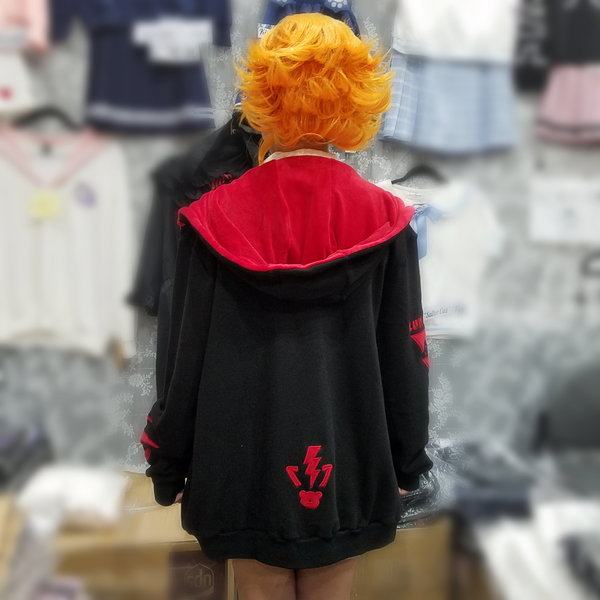 Bearly Hazardous Black and Red Zip Up Hoodie