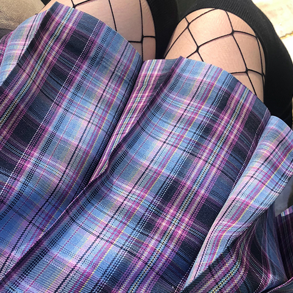 "Electric Kiss" Pleated Plaid Mini-Skirt