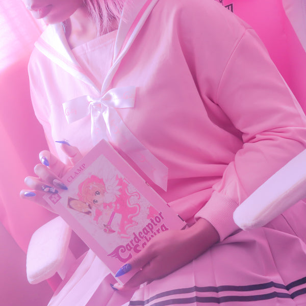 "Doki Doki" Heart Sailor Collar Sweatshirt - Pink