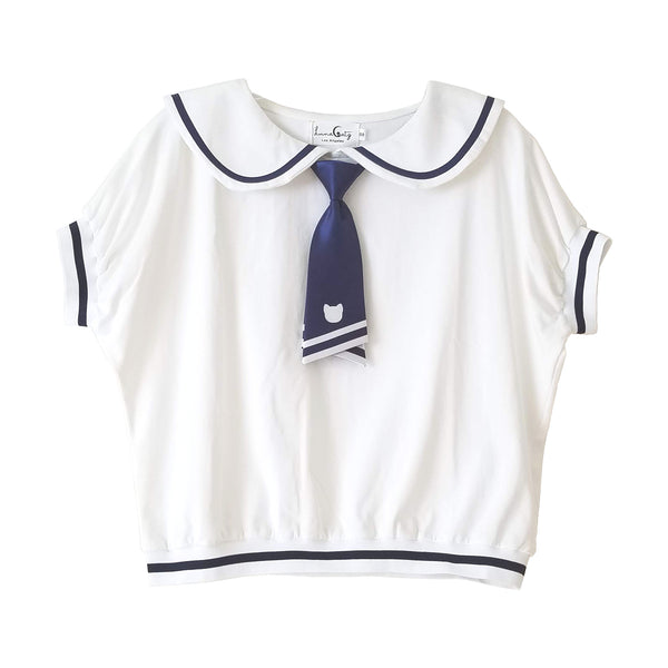 "Sailor Cat" Short Sleeve Top with Cat Ears and Bow