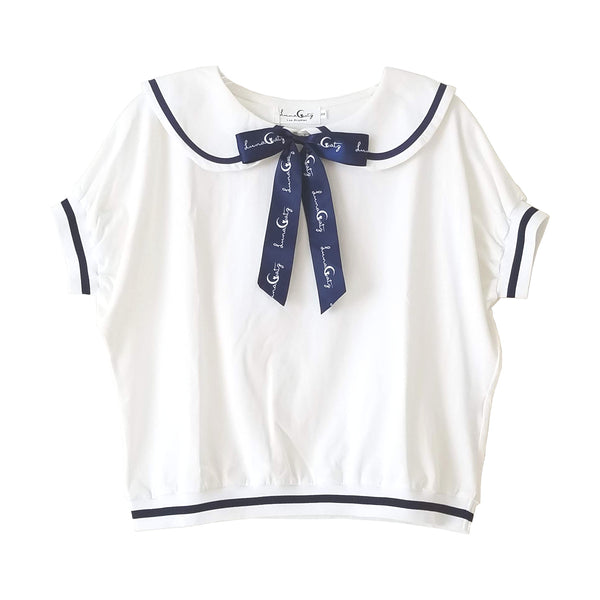 "Sailor Cat" Short Sleeve Top with Cat Ears and Bow