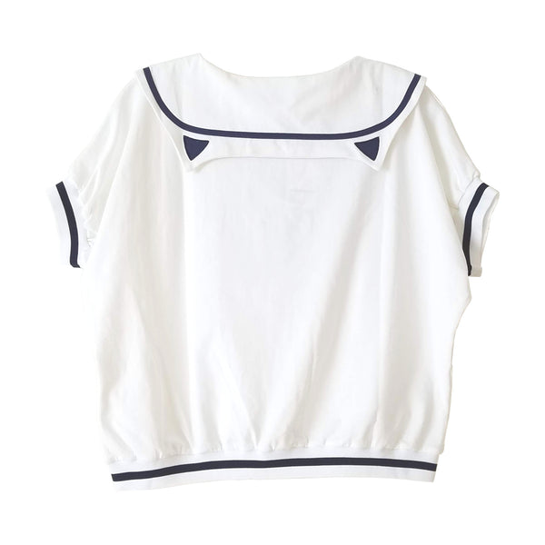 "Sailor Cat" Short Sleeve Top with Cat Ears and Bow