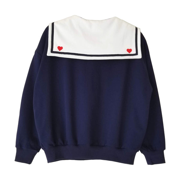 "Doki Doki" Heart Sailor Collar Sweatshirt - Navy