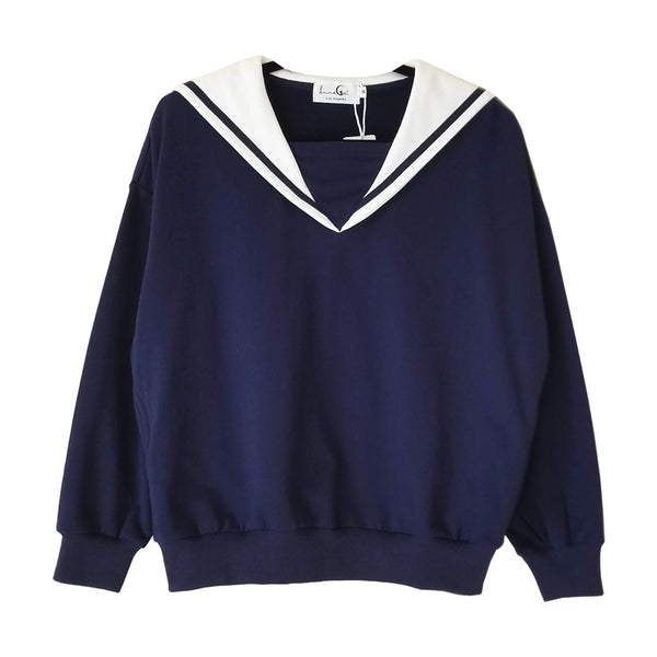 "Doki Doki" Heart Sailor Collar Sweatshirt - Navy
