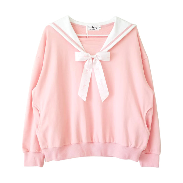 "Doki Doki" Heart Sailor Collar Sweatshirt - Pink