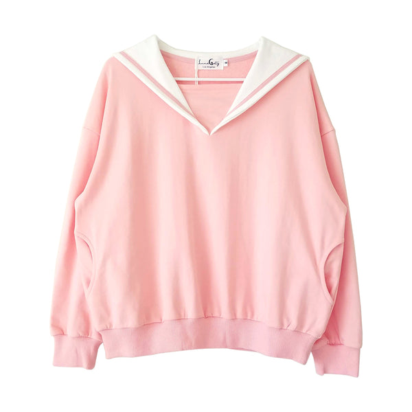 "Doki Doki" Heart Sailor Collar Sweatshirt - Pink