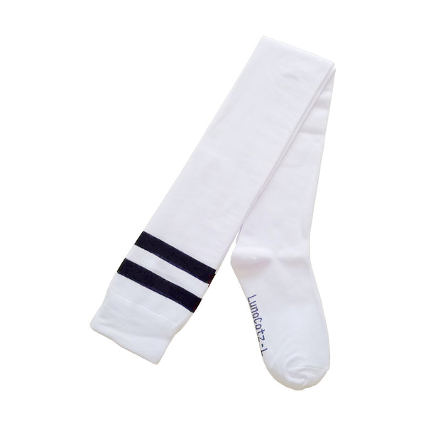 Extra Long Double Striped Thigh High Socks in White