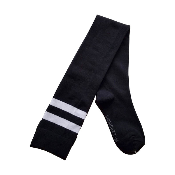 Extra Long Double Striped Thigh High Socks in Black