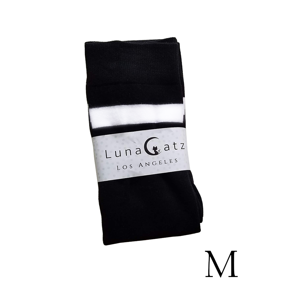 Extra Long Double Striped Thigh High Socks in Black