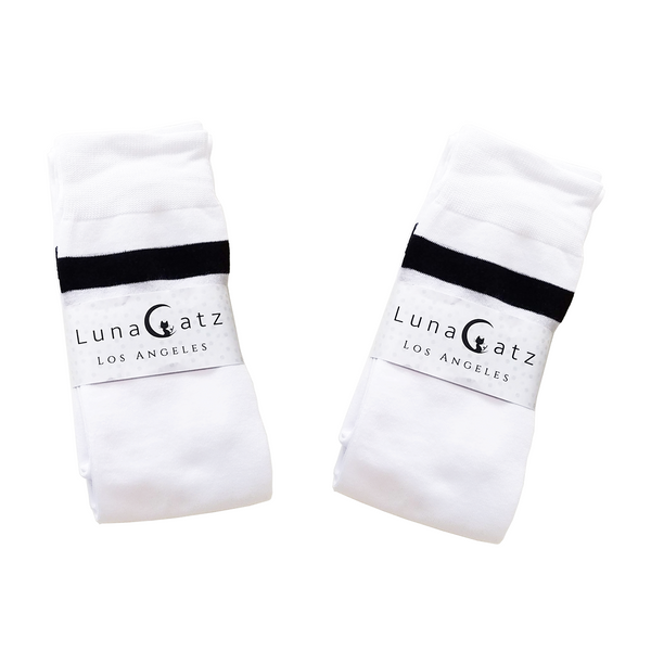 Extra Long Double Striped Thigh High Socks in White