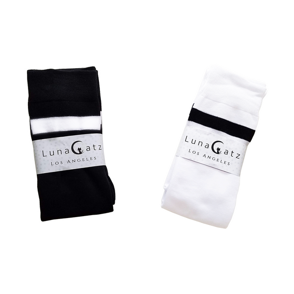 Extra Long Double Striped Thigh High Socks in Black