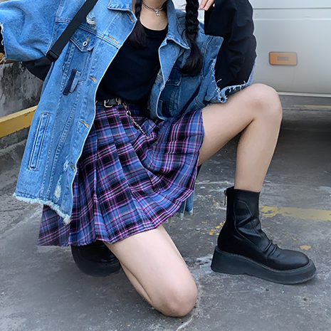 "Electric Kiss" Pleated Plaid Mini-Skirt