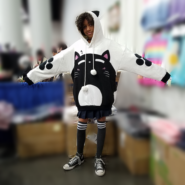 Dark Roast Plush Hoodie with Cat Ears