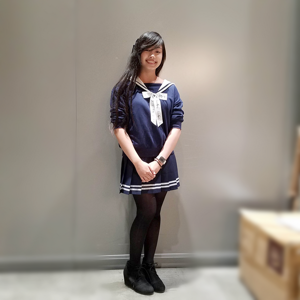 "Doki Doki" Heart Sailor Collar Sweatshirt - Navy