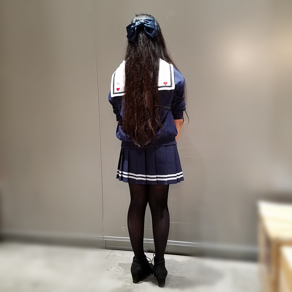 "Doki Doki" Heart Sailor Collar Sweatshirt - Navy