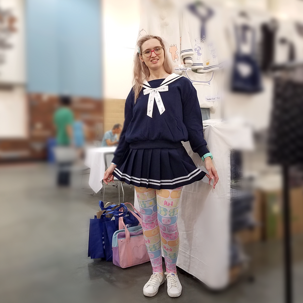 "Doki Doki" Heart Sailor Collar Sweatshirt - Navy