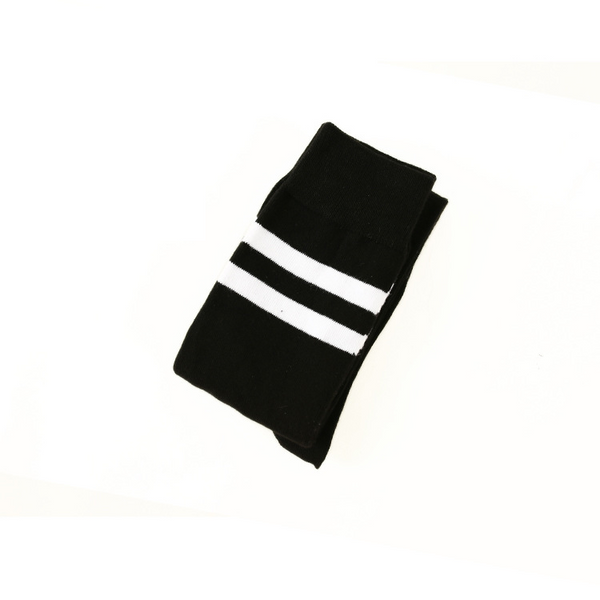 Extra Long Double Striped Thigh High Socks in Black