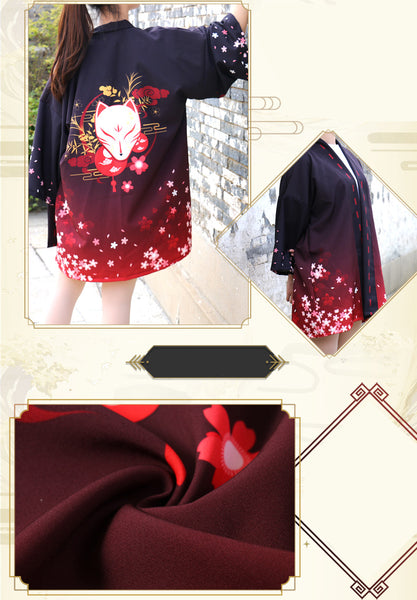 Kitsune Yokai Fox Fairy Japanese Open Jacket (Happi)