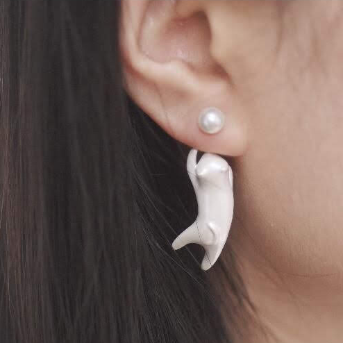 "Hanging Catz" Earrings - (Pearl White || Solid White) with Sterling Silver Studs