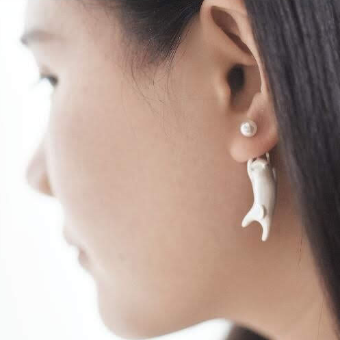 "Hanging Catz" Earrings - (Pearl White || Solid White) with Sterling Silver Studs