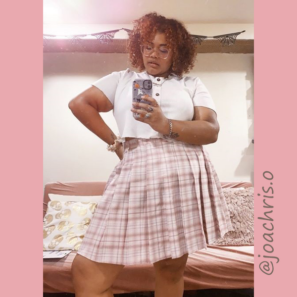 "Misty Pink" Pleated Plaid Mini-Skirt